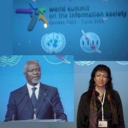 2005-11-17, Tunis, Sommet mondial sur la société de l'information, avec le Secrétaire général des Nations Unies Kofi Annan