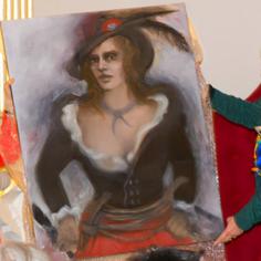 2016-12-12, Namur, Attribution du Prix Théroigne de Méricourt - Anne-Marie Lizin 2016, Dorothée Klein m'offre l'oeuvre de artiste Roxana Alvarado qui a peint la Révolutionnaire Théroigne de Méricourt