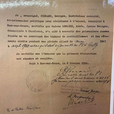 Aimée Lemaire, qui a secouru des prisonniers russes en mai 1943 